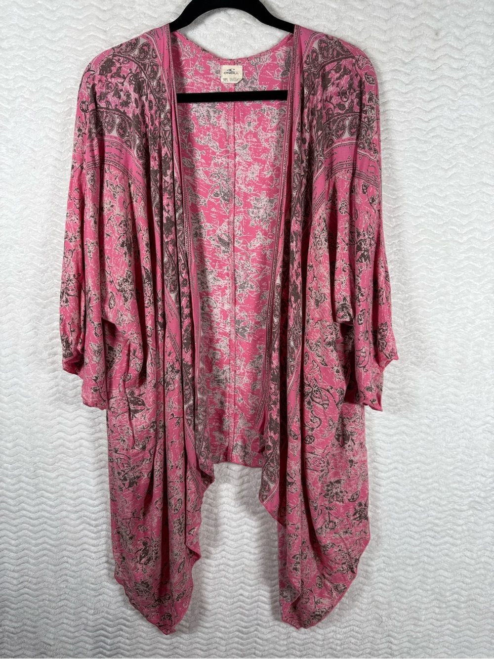 O'Neill Pink and Olive Paisley Floral Kimono Cardigan Cover-Up.